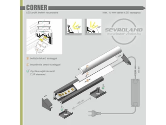 LED szalag tartó 30-60° ferde aluprofil "CORNER" ezüst