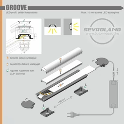 LED szalag tartó bemarható aluprofil "GROOVE" ezüst