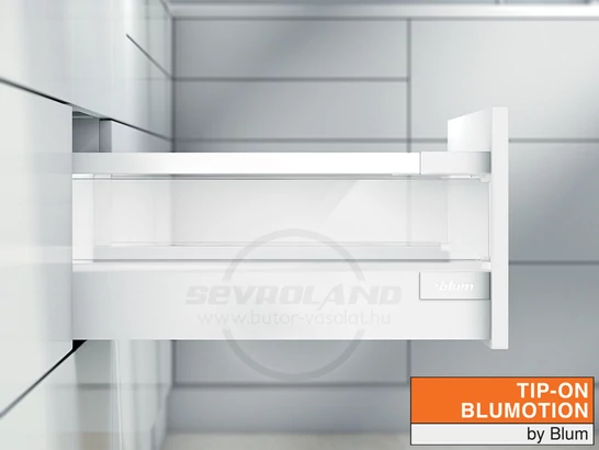 Blum TANDEMBOX Antaro D TIP-ON BLUMOTION selyemfehér fiók átlátszó üveggel