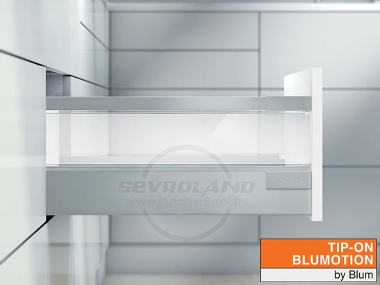 Blum TANDEMBOX Antaro D TIP-ON BLUMOTION világosszürke fiók átlátszó üveggel