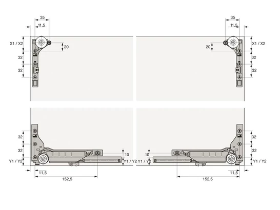 Hettich SlideLine M görgőszett Silent System fékkel, max. 30 kg
