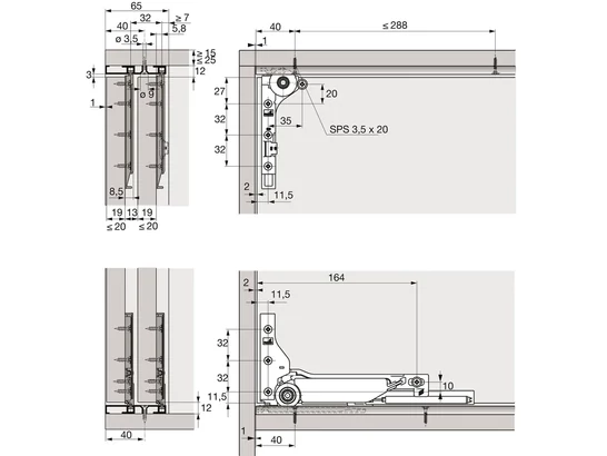 Hettich SlideLine M görgőszett Silent System fékkel, max. 30 kg